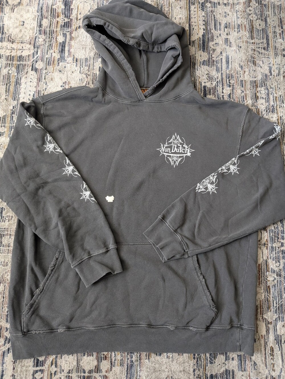 Von Dutch 2XL Gray Distressed Graphic Hoodie Y2K Oversized NWOT